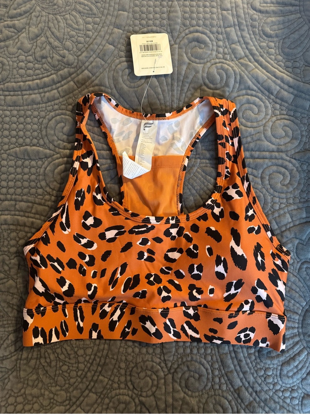 NWT Fabletics On-The-Go Leopard Print Orange Medium Impact Sports Bra- Medium